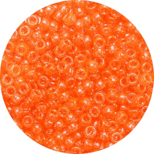 1200pcs Pony Beads Bulk – Glitter Orange 6x9mm Plastic Craft Beads for Bracelets, Jewelry, Hair Braiding & DIY Projects - color: Glitter Orange