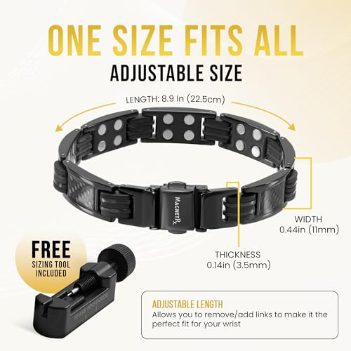 MagnetRX® Magnetic Bracelets for Men – Effective Mens Magnetic Bracelet with Carbon Fiber Inlay – Adjustable Length with Included Sizing Tool (Black) - color: Black Carbon Fiber (2X Strength)