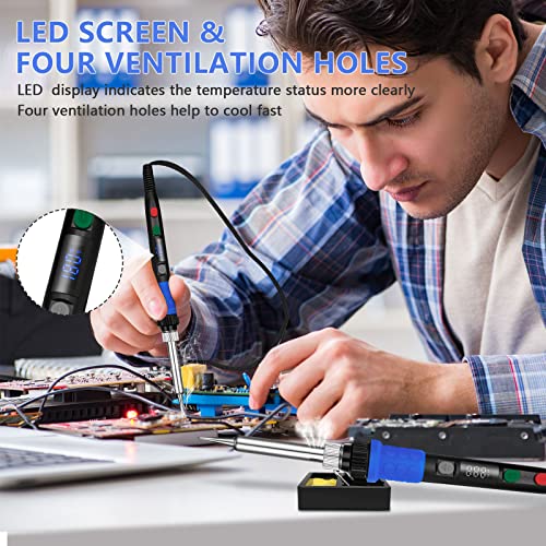 Soldering Iron Kit, 90W LED Digital Solder Iron Kit with Ceramic Heater, 110V Welding Tools with Smart Temperature Control, Auto Sleep, Temp Calibration, C/F, Accurate 176℉-896℉ - color: 90w- 9-in-1