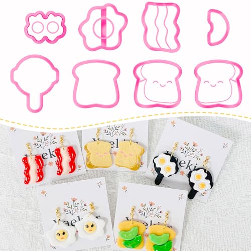 Xaekicr 8Pcs Breakfast Theme Polymer Clay Cutters Set – Toast, Bacon, Egg Shapes | Fun Clay Earring Cutters | Polymer Clay Molds for Jewelry Making | Clay Tools for DIY Crafts - color: S color