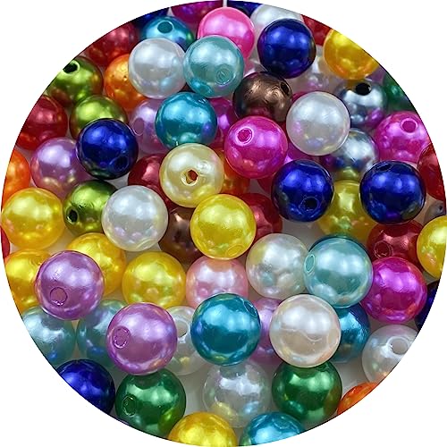Pinhoollgo 100pcs Pearl Beads 12mm Round Pearl Beads with Hole for DIY Bracelet Necklace Jewelry Making Supplies Handmade Craft(Mix Colors) - color: Mix Colors, size: 12mm/100pcs