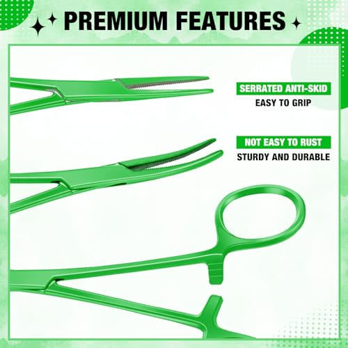BBTO Hemostat Curved and Straight Hemostat Forceps Piercing Pliers Forceps, Stainless Steel Straight and Curved Pliers, Fishing Tweezer(Green,2 Pcs) - color: Green