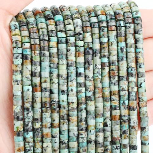 Natural African Turquoise Heishi Spacer Beads Loose Semi Precious Flat Round Gemstone Disc Shape Stone for Beading Jewelry Making 4x2mm 15.5" - color: African Turquoise