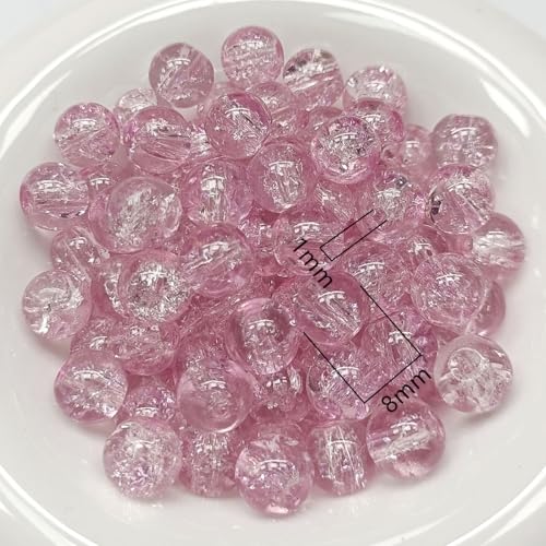 200PCS Glass Beads 8mm Glass Beads for Bracelets Necklaces Jewelry Making DIY Crafts (Pink Crackle) - color: 8Pink Crackle