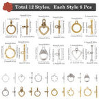 SUNNYCLUE 1 Box 96Pcs 12 Styles Alloy Toggle Clasp Tibetan Jewelry Toggle Clasps Bulk Antique Metal Silver T-Bar Closure Fastener Hook Connector Heart Clasp for Jewelry Making Necklace Bracelet DIY - style: Style 2