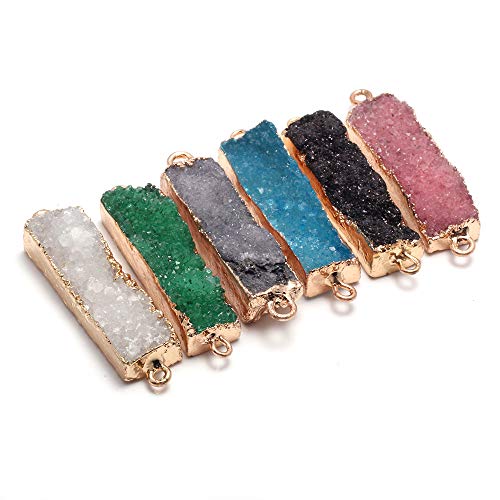 Natural Druzy Crystal Agate Rectangle Links Copper Plated Edge Jewelry Connectors for Jewelry Making Random 5 Pcs - color: random