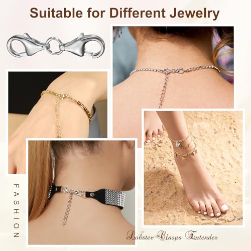 uxcell Bracelet Extender, 925 Sterling Silver Double Lobster Claw Clasps Necklace Extenders, Connector Extension Clasp for DIY Making Jewelry Chain (20mm/0.79", Metal Silver) - color: Metal Silver