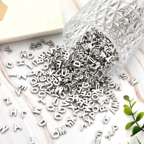 Augshy 700Pcs Large Letter Beads Silver Plastic A-Z Mixed Alphabet Shape Beads for Jewelry Making Bracelets Necklaces Key Chains Shoelaces Crafts Party Decor(9x12mm) - style: Silver Alphabet Style