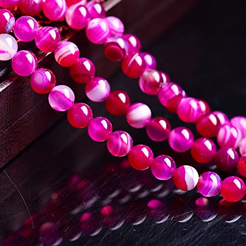 92Pcs Natural Crystal Beads Stone 4mm Fushia Stripe Onyx Agates Gemstone Round Loose Energy Healing Beads for Bracelet Necklace Earrings Jewelry Making - color: Fushia, size: 4MM