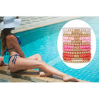 12pcs Friendship Bracelets Beaded Bracelets Heishi Bracelet Cute Bracelets Stack Vinyl Clay Disc Bead Surfer Stretch Summer Beach Bracelets For Women Preppy Bracelets - color: B-color 4