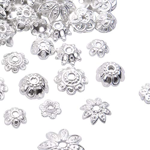 BronaGrand 100 Gram(About 180-350pcs) Bead Caps Metal Spacers Jewelry Findings Accessories for Bracelet Necklace Jewelry Making,Silver - color: Silver