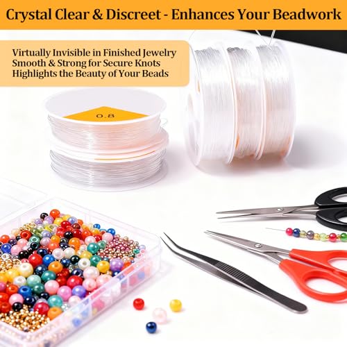 24 Rolls Elastic Bracelet String Cord, Crystal Clear Stretch Beading Cord for Jewelry Making, Friendship Bracelets, Beads and Crafts(0.4-1mm) - size: 24 Rolls