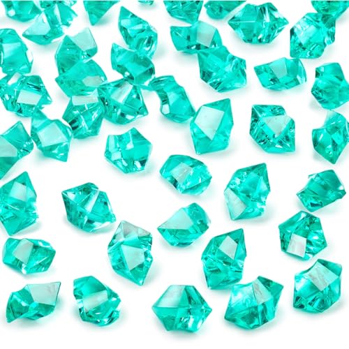 DomeStar Teal Fake Ice Rocks, 150PCS Acrylic Gems Crystals Plastic Shamrock Diamonds Centerpiece for Vase Fillers DIY Craft Wedding Party Table Scatter Decorations - color: Teal