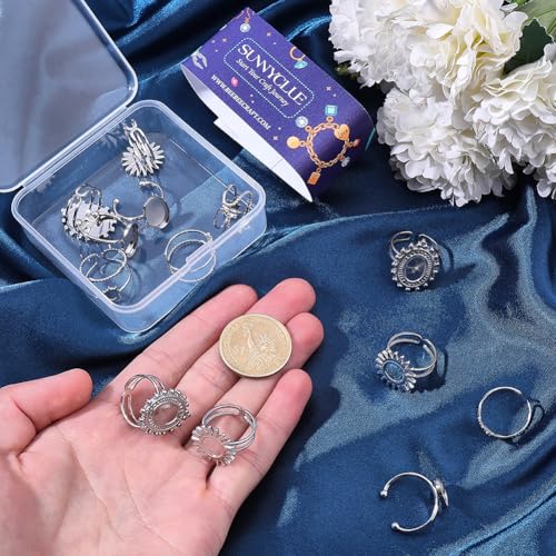 SUNNYCLUE 1 Box 16Pcs Stainless Steel Bezel Cabochon Ring Base Metal Antique Round Adjustable Prong Ring Blank Tray Setting Components for Jewelry Making Kits DIY Supplies Women Adult - style: Ring 4