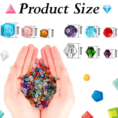 Inbagi 1000 Pieces Glass Beads Bulk Assorted Crystal Beads for Jewelry Making Faceted Bicone Cube Rondelle Spacer for DIY Crafts Bracelets Necklace Pendants Making Supplies