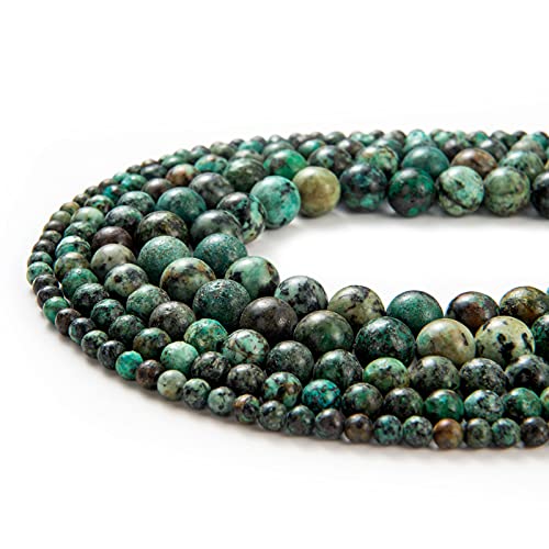 100Pcs Natural Stone Beads 6mm African Turquoise Round Gemstone Loose Beads with Elastic Bracelet String for Bracelets Necklace Jewelry Making - color: African Turquoise, size: 6mm