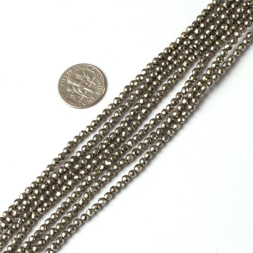 GEM-Inside 4mm Pyrite Beads Crystal Stone Faceted Round Genuine Loose Beads for Bracelet Necklace Jewelry Making 15" - color: Gray Pyrite, size: 3mm