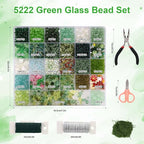 Sinbana 5422pcs Beaded Plant Kit, Green Glass Beads with Floral Wires Pliers Scissors & Artificial Moss DIY Forever Plant Craft Kit Leaf Flower Beads for Jewelry Making & Home Decor