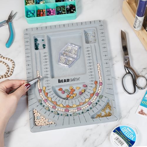 The Beadsmith Bead Board, Grey Flocked, 3 U-Shaped Channels, 6 Recessed Compartments, 9.5 x 13 inches, Design Boards for Creating Bracelets, Necklaces and Other Jewelry - size: 28" - 3 Channel