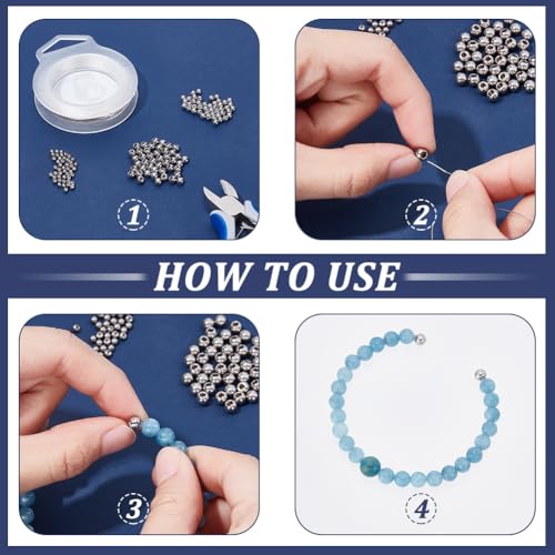 PLIGREAT 150 Pcs Memory Wire End Caps Mixed Bulk Stainless Steel Cord End Caps 3mm 4mm 5mm Round Half Drilled Beads for DIY Bracelet Necklace Earrings Jewelry Making