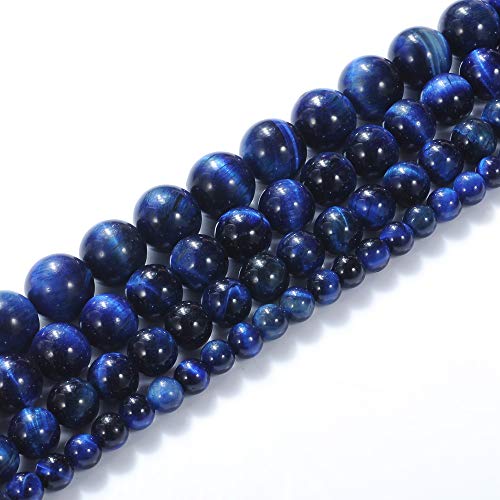Natural Stone Beads 4mm Lapis Blue Tiger Eye Gemstone Round Loose Beads Crystal Energy Stone Healing Power for Jewelry Making DIY,1 Strand 15" - color: Lapis Blue Tiger Eye, size: 4MM