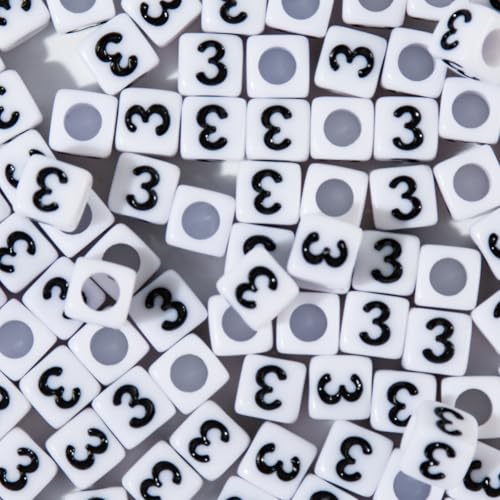 200pcs Square White Number 3 Beads for Bracelets,Single Digit 3 Acrylic Cube Bead,6x6mm Number Beads for Jewelry Making(Square 3) - color: Square-3, size: Square-6x6mm