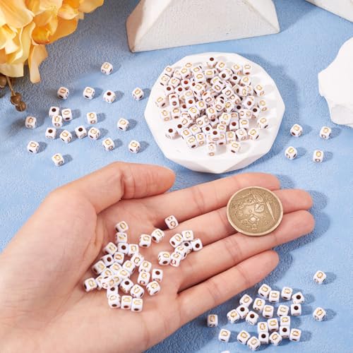 FASHEWELRY 500Pcs White Golden Letter Beads 4.5mm Square Alphabet Beads Acrylic Cube Letter Q Beads for Friendship Bracelet Necklace Keychains Jewelry Making - color: Letter Q