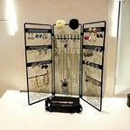 Jewelry Holder, Jewelry Organizer, folding 3 piece Jewelry Display Stand with Metal Frame, Necklace Earring Bracelet Holder, for Studs, Rings, Gift Idea, Gold, Silver, Black Color (BLACK) - color: BLACK