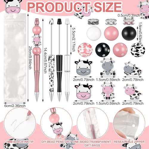 Colarr 24 Sets Plastic Beadable Pens DIY Pens Making Kit Assorted Wood Beads Crystal Spacer Black Ink Ballpoint for Women Crafts Office Family Gifts(Cow) - style: Cow