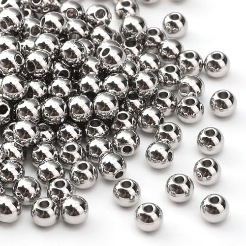 304 Stainless Steel Round Beads 5.0mm 200pcs Spacer Beads for Jewelry DIY Making and Repairing - size: 5.0mm