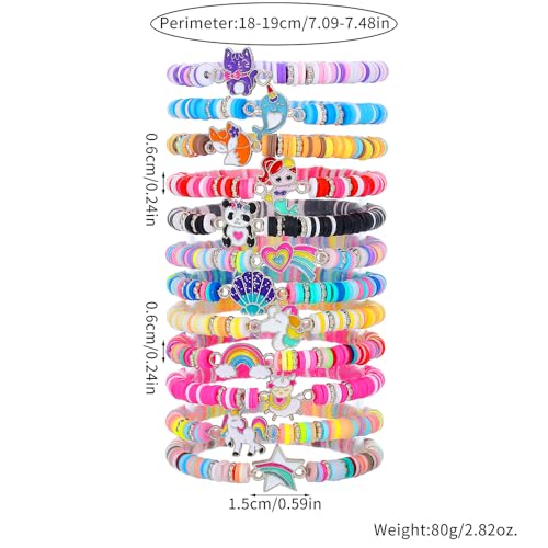 Friendship Bracelets Boho Stackable Bracelets for Women Surfer Heishi Clay Bead Bracelets Stretch Preppy Bracelets Colorful Boho Bracelets for Women - color: 12pcs cute animals