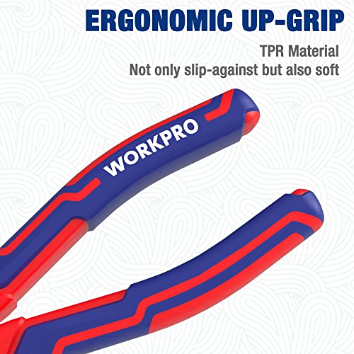 WORKPRO Premium 6” Needle Nose Pliers, Paper Clamp Precision, Heavy-Duty CRV Steel, Soft Grip with Wire Cutter, Long Nose Cutting Pliers - style: 6-inch