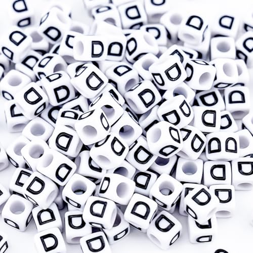 500Pcs Square White Letter Beads D 6X6mm Single Cube Alphabet Beads for Friendship Bracelets Making - color: Square - D
