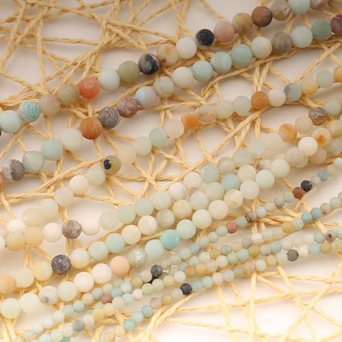 370Pcs Natural Frosted Amazonite Gemstone Beads Energy Healing Crystal Stone Round Loose Gemstone Stone Beads for Jewelry Making, DIY Bracelets Necklaces (Frosted Amazonite-4mm) - color: Frosted Amazonite-4mm