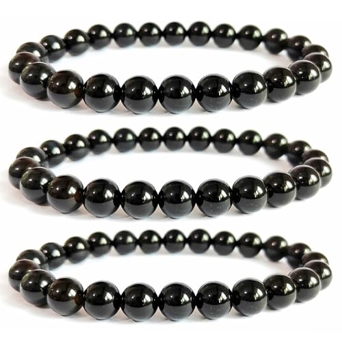 Handmade 8mm Beaded Bracelets For Men Protection Bracelet For Women Chakra Feng Shui Stretchy Handmade Lucky Money Stretchy Crystal Bracelets Best Gifts - color: Black Tourmaline 3PCS