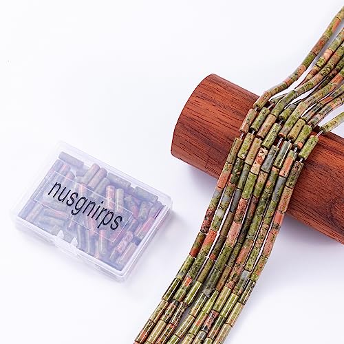 Natural Unakite Cylinder Tube Beads 4x13mm 38cm/str Loose Semi Gemstone Stone Beads for Making Bracelets Necklace Earrings - color: Unakite, size: 4x13mm Cylinder