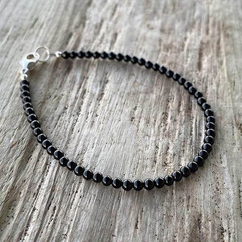 Black Onyx Bracelet, 3mm Beads, Custom Length, Silver or Gold Fill