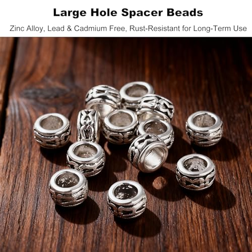 100 Pieces Antique Silver Spacer Beads, 6mm Large Hole Beads, Metal Rondelle Bead For Jewelry Making, European Spacers For Bracelets, Craft Supplies