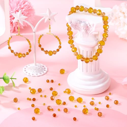 4 Strands Faceted Glass Beads Crystal 3/4/6/8mm Rondelle Transparent Glass Loose Spacer Beads for DIY Bracelet Necklace Wristband Keychain Jewelry Craft Making, Deep Orange - color: 3/4/6/8mm-Deep Orange