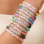 Friendship Bracelets Boho Stackable Bracelets for Women Surfer Heishi Clay Bead Bracelets Stretch Preppy Bracelets Colorful Boho Bracelets for Women - color: 12PCS Red Believe