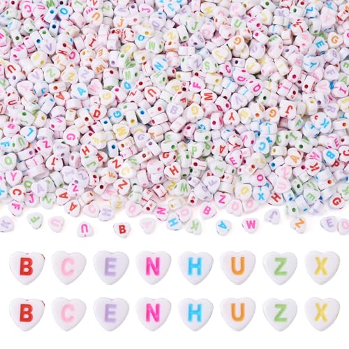 Cheriswelry 3500Pcs 7x7.5x4mm Heart Letter Acrylic Beads Colorful Alphabet Pony Loose Spacer Love Heart Beads for DIY Bracelet Necklace Jewelry Making - color: White Heart Letter Bead