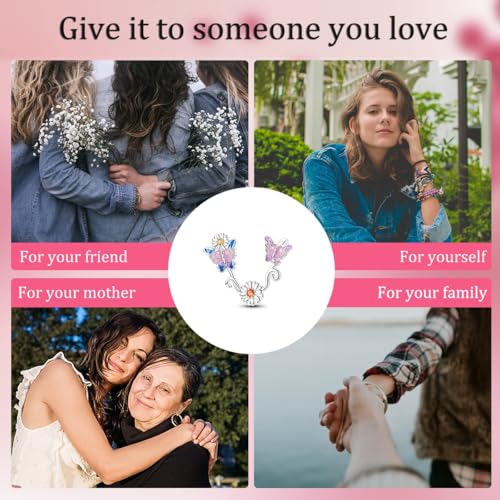 LAZA 925 Sterling Silver Charm for Bracelet Necklace Dangle Love Mom Butterfly Party Charm Beads Pendants DIY Jewelry for Women - color: Butterfly Gerbera