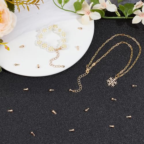 Beebeecraft 1 Box 80Pcs Teardrop Charms Dangle End Beads Extender Chain Drop Water Charms for Jewelry Making Findings - color: Gold, size: 8x4mm