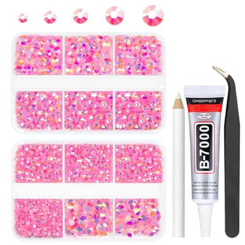 qiipii 3060PCS Dark Pink AB Resin Rhinestones for Crafts Pink AB Flatback Jelly Resin Rhinestone 2mm 3mm 4mm 5mm 6mm 5 Sizes Non-Hotfix Stones Diamonds Crystals Gems for Tumblers Bottles DIY Crafts - color: Dark Pink AB