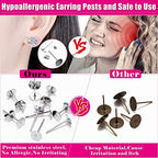 Earring Posts and Backs, Flasoo 700Pcs Stud Earring Making Kit with 300Pcs Stainless Steel Earring Posts and 400Pcs Earring Backs, Earring Supplies Kit for DIY Earrings and Jewelry Making - color: Silver
