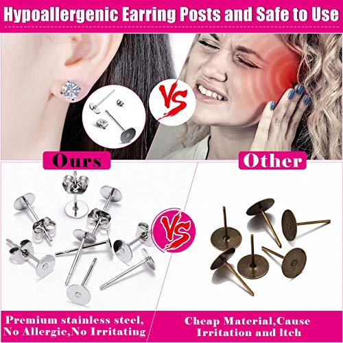 Earring Posts and Backs, Flasoo 700Pcs Stud Earring Making Kit with 300Pcs Stainless Steel Earring Posts and 400Pcs Earring Backs, Earring Supplies Kit for DIY Earrings and Jewelry Making - color: Silver