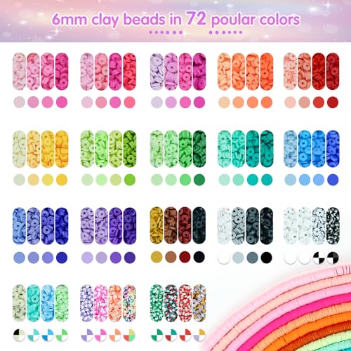 Gionlion Clay Beads Friendship Bracelet Making Kit, 72 Colors Preppy Clay A-Z Letter Number Beads & Charms Complete Jewelry Making Kit DIY Crafts Gift for Teen Girls - style: Rainbow Deluxe