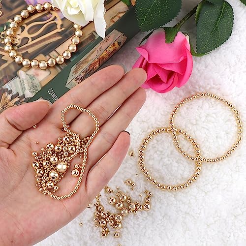 200pcs 14K Gold Round Beads,Durables Beads that Do Not Fade Easily,Seamless Spacer Beads,Brass Loose Beads,Gold Beads for Jewelry Making (4MM) - size: 4MM-200pcs