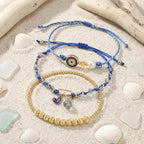 Evil Eye Heart Charm Stackable String Rope Colorful Beaded Bracelets Set For Women, Boho Handmade Adjustable Protection Lucky Gold Jewelry, Daily Party Friendship Gift - color: Blue