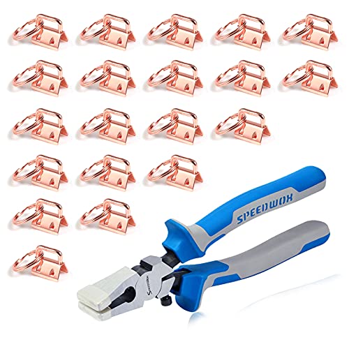 SPEEDWOX 20 Pcs 0.8" Rose Gold Key Fob Hardware Set, 8 Inches Glass Breaking Pliers with Rubber Tips, for Wristlet Keychain Key Lanyard Making - size: 0.8" Rose Gold
